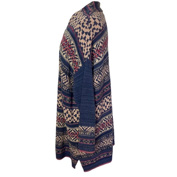 Chaps Open Front Long Cardigan Duster Plus Size 1X Southwest Print Blue Cotton - Picture 8 of 8